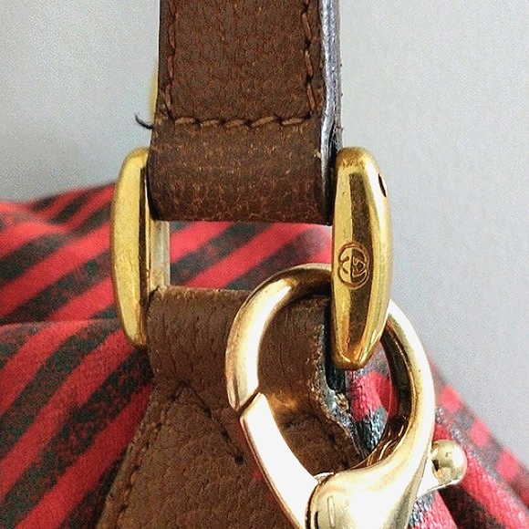 Rare Gucci Tote XL Shoulder Bag Brown Red Striped Vintage Limited Edition Glam - Picture 13 of 15